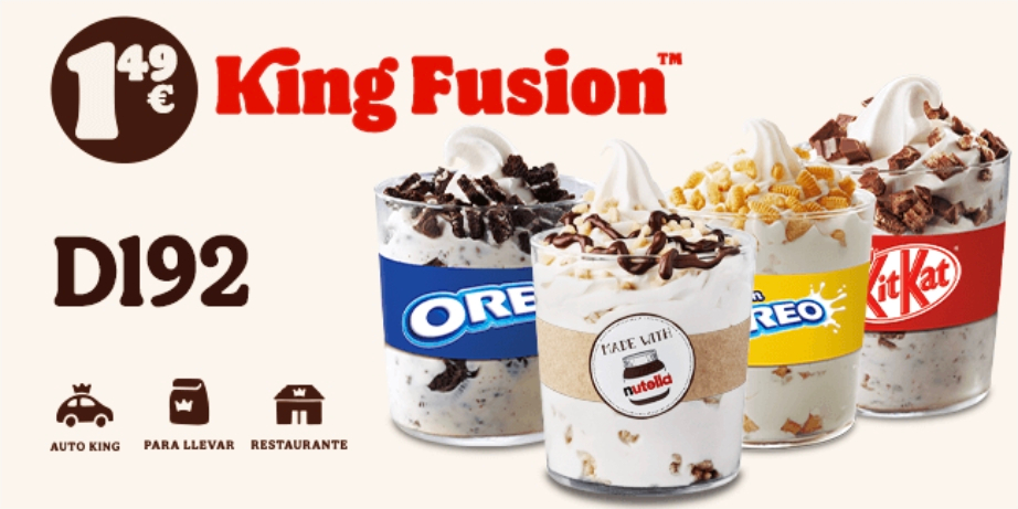1 King Fusion por 1,49€ en Burger King (válido en pedidos en Auto King, para llevar y en restaurante)