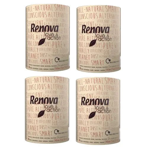 PACK 4x Rollos de Cocina Tamaño XXL Renova Ecológico Love & Action 2 capas