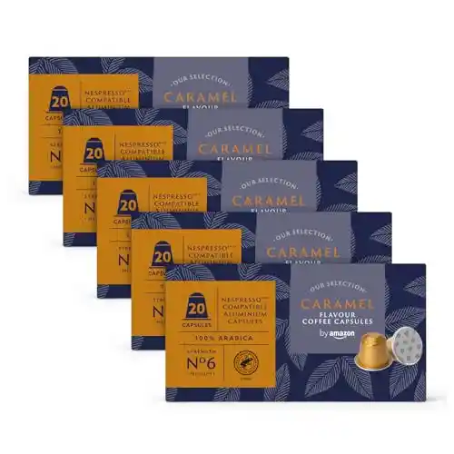 100 Cápsulas café caramelo 100% arábica de Aluminio Compatibles con Nespresso by Amazon - la cápsula a 13 céntimos