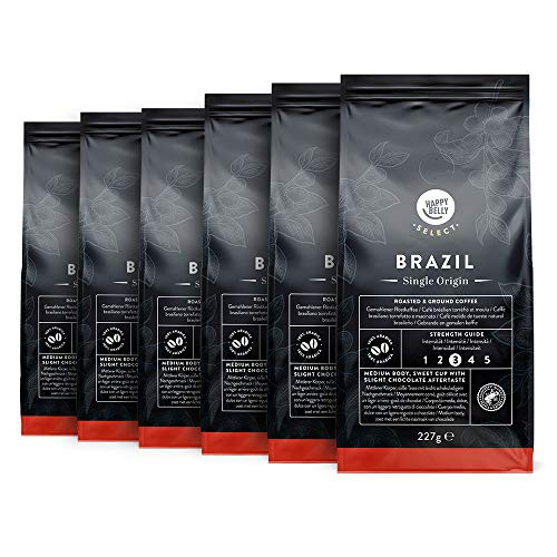 1,36 kg Café molido Brasil 100% arabica Happy Belly Select (6 Paquetes x 227g)