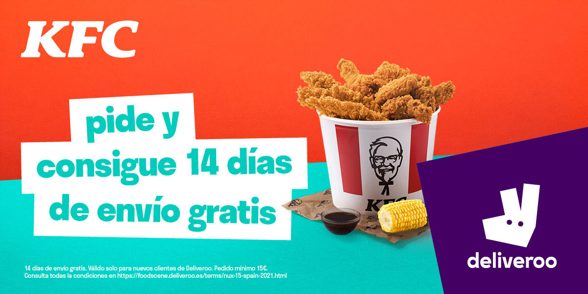 14 días de gastos de envío gratis en KFC en Deliveroo (cuentas nuevas de Deliveroo)