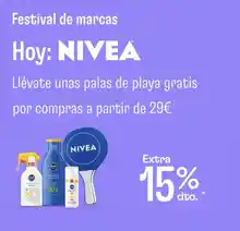 -15% al tramitar pedido productos NIVEA (compra mín 25€)  + Regalo Palas de playa (compra mín 29€)