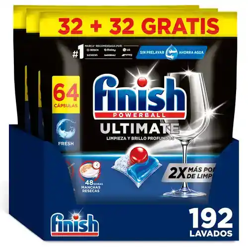 192 Pastillas para Lavavajillas Finish Powerball Ultimate (0,13€ el lavado)