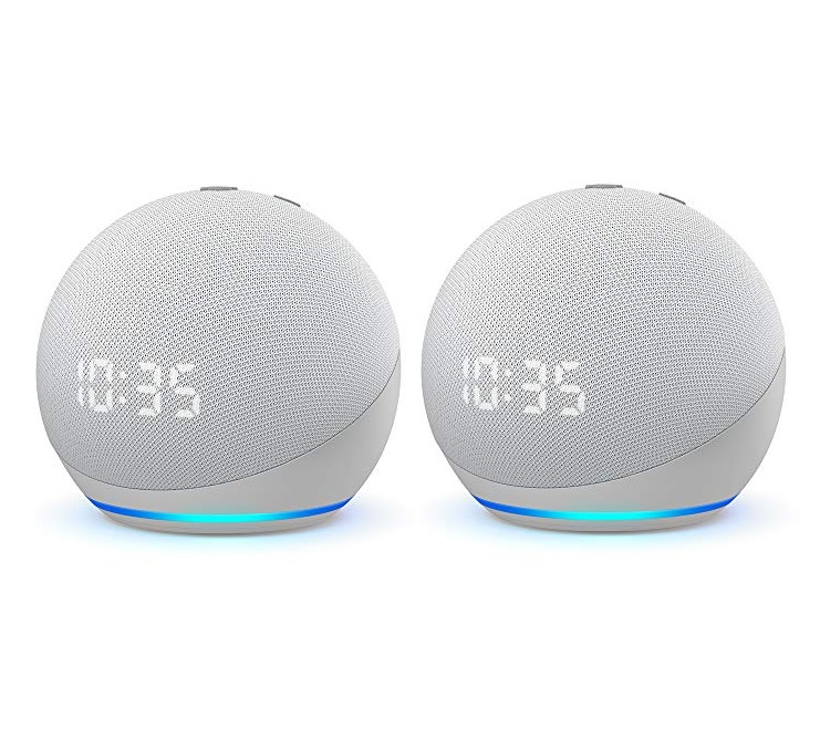 2 altavoces inteligentes Echo Dot Alexa con Reloj (4.ª generación)