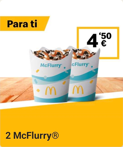 2 McFlurry por 4,50€ en McDonald's (oferta válida en pedidos en restaurante)