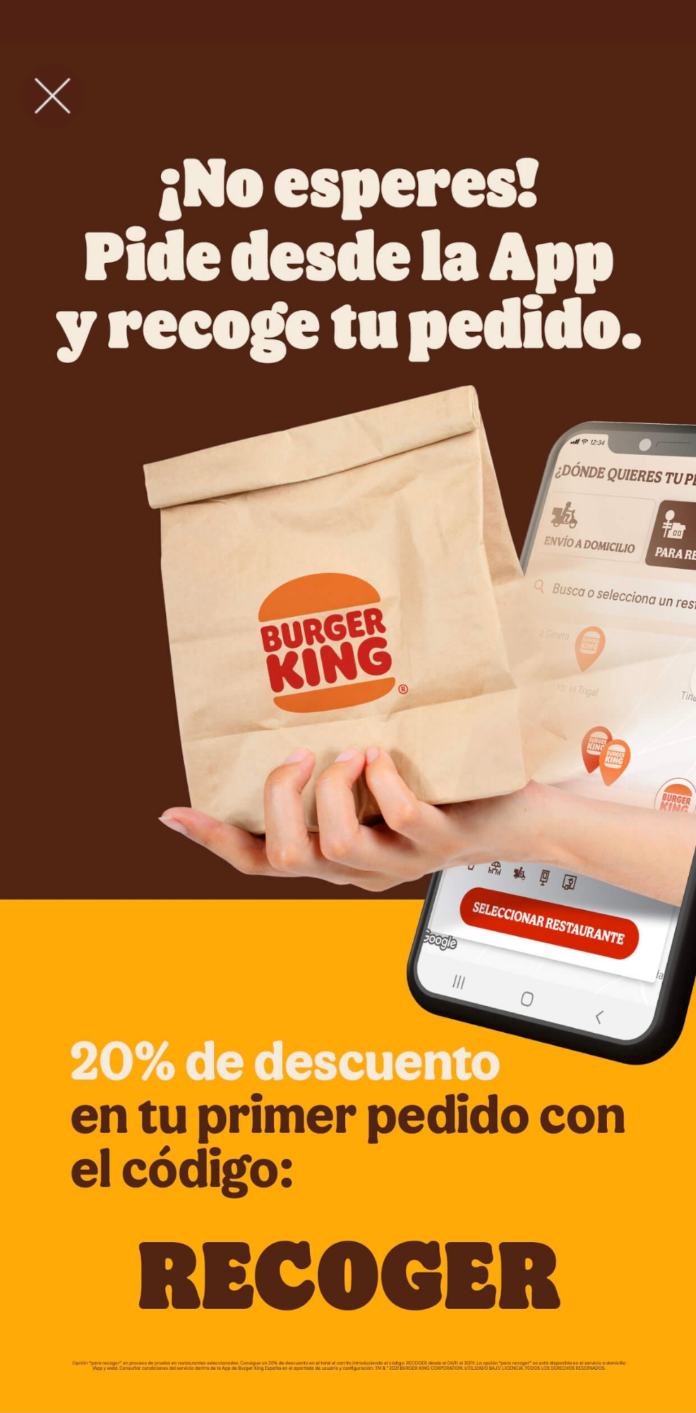 20% de descuento en un primer pedido a recoger en la App de Burger King