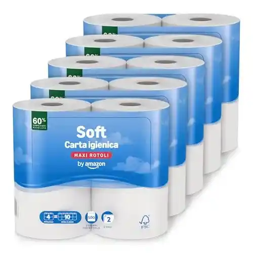 20 Rollos Papel Higiénico by Amazon Suave y Delicado (2 capas, 500 hojas)