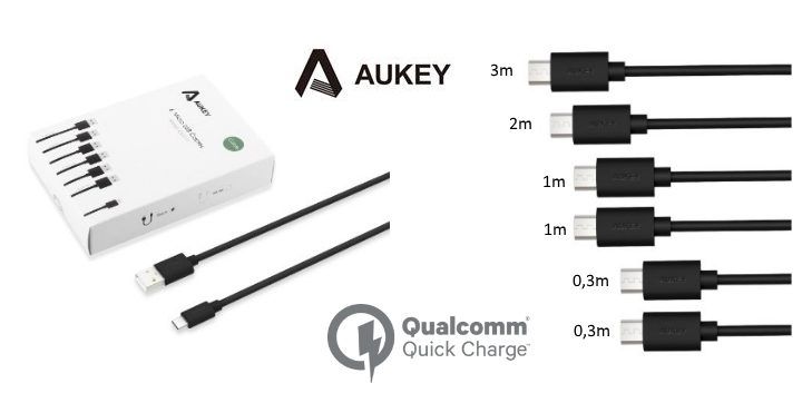 ¡Chollo! Pack 6 cables microUSB Aukey Quick Charge 2.0 por 5,98€