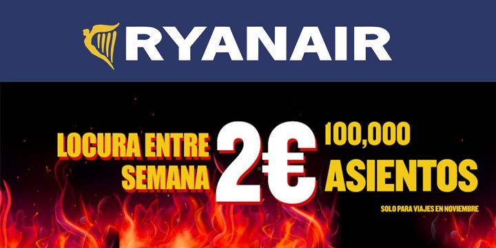 ¡Chollazo! Vuelos a 2€ en Ryanair para volar en noviembre