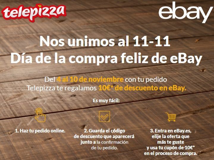 ¡Chollazo gratis! Cupones 10€ para eBay con tus pedidos online en Telepizza