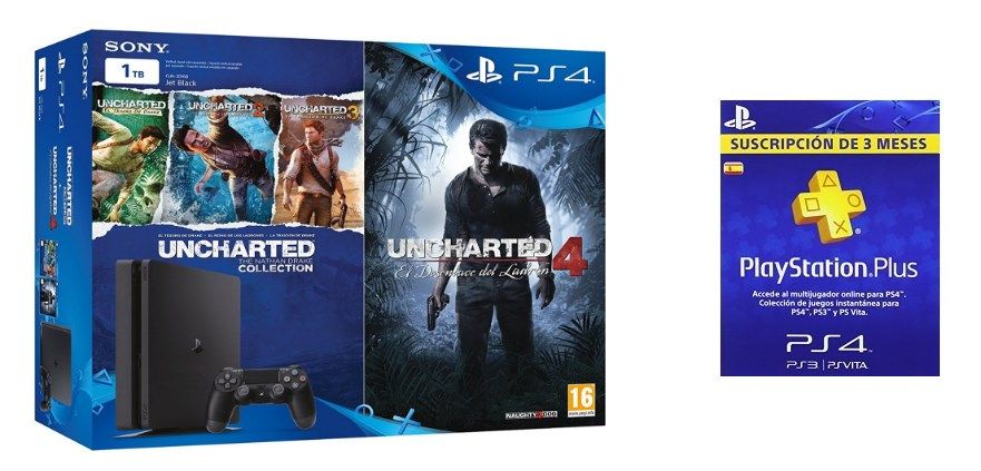 PS4 Slim 1TB + 4 juegos Uncharted + PSN Plus 3 meses sólo 299€ (y 334€ con el GTA V)