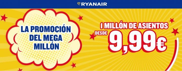¡Promoción! 1 millón de plazas desde 9,99€ en Ryanair (se agotará pronto)