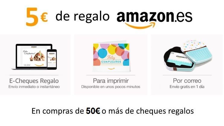 ¡Promoción! 5 euros gratis por la compra de cheques regalo Amazon de 50€ o más
