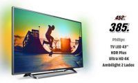 ¡Oferta! Televisor LED Philips 43PUS6262 de 43" 4K HDR Plus sólo 385€