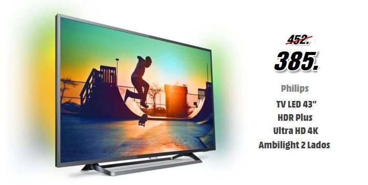 ¡Oferta! Televisor LED Philips 43PUS6262 de 43" 4K HDR Plus sólo 385€