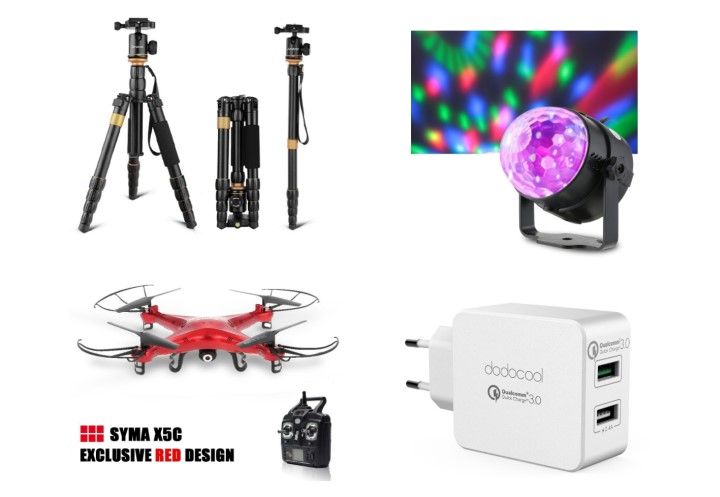 Cupones para productos bien valorados: trípode, Luz RGB, drone y cargador