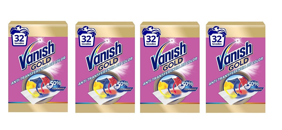 ¡Chollazo! 4 Paquetes de Vanish Gold Anti-transferencia de color por sólo 7,50€ (PVP: 20€)