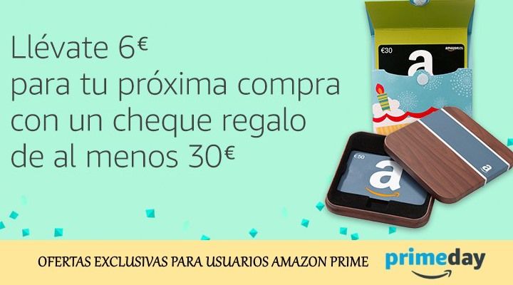 ¡Chollazo! 6€ GRATIS comprando 30€ en cheque Amazon
