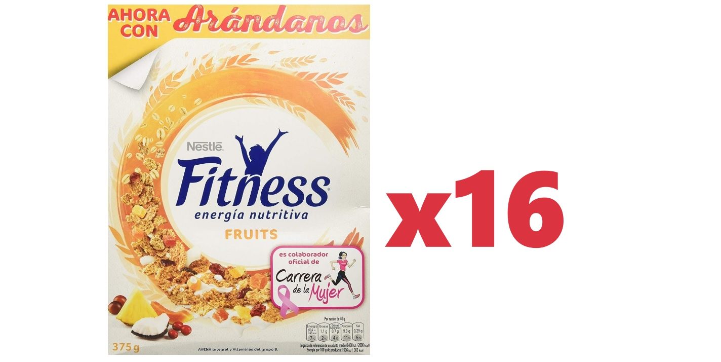 ¡Chollazo! 16 cajas de cereales Nestlé Fitness Trigo integral y arroz tostados con frutas