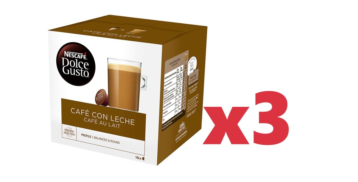 ¡Vuelve el Chollo! 3 Paquetes Nescafé Dolce Gusto "Café con leche" por sólo 9,99€ (48 cápsulas)