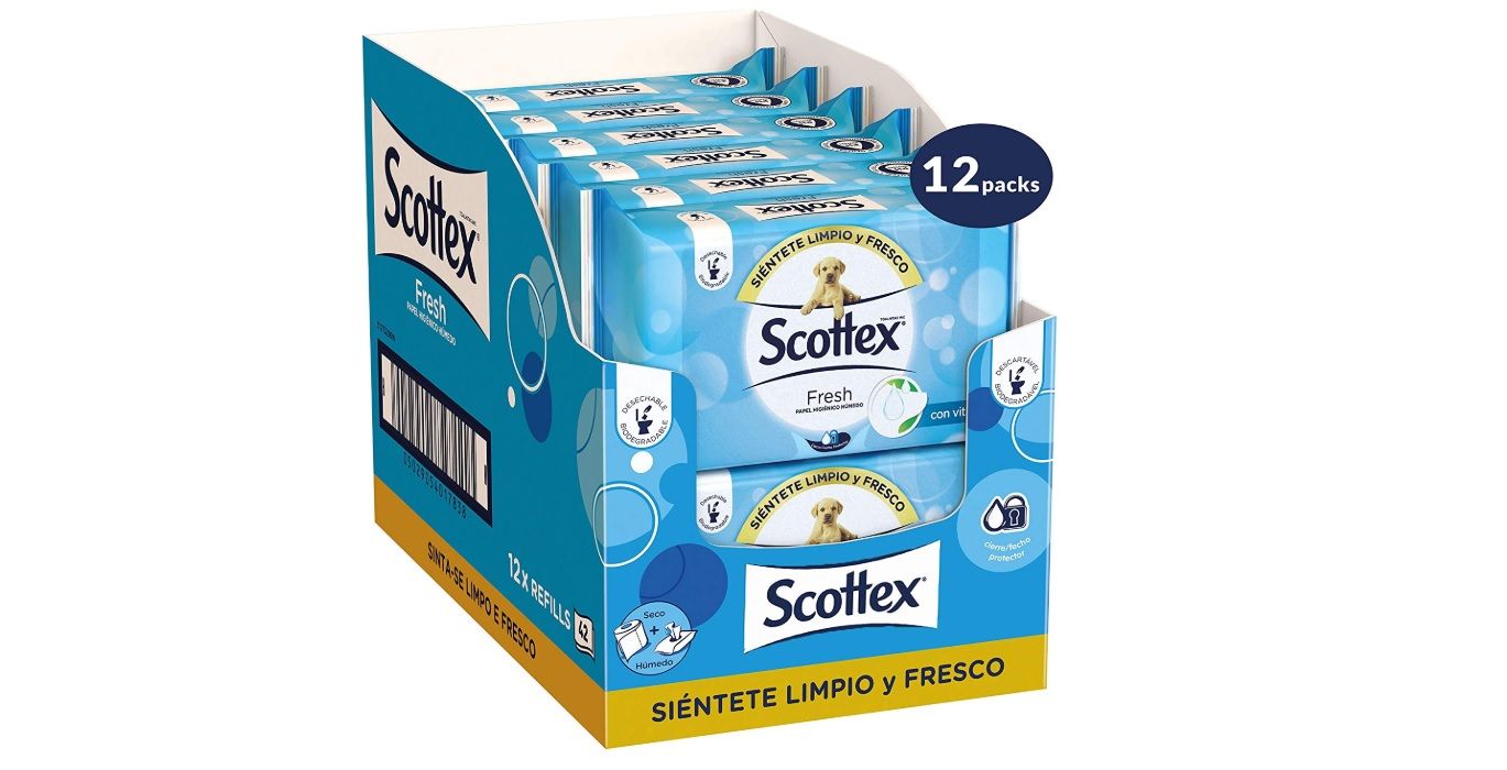 ¡Chollo! Pack de 12 x 42 unidades de papel higiénico húmedo Scottex Fresh por sólo 12€