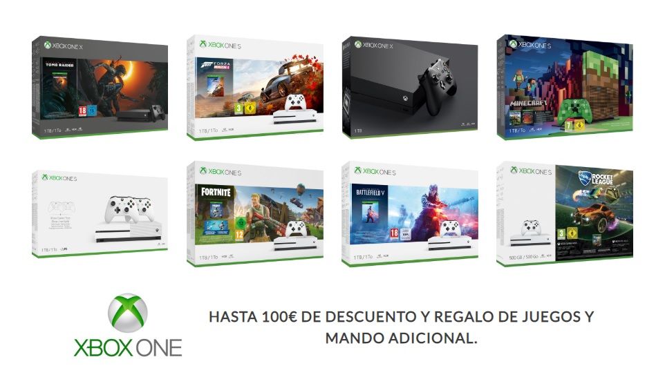 Chollazos en packs Xbox One en El Corte Inglés: 100€ de descuento + 2 juegos gratis + mando extra gratis