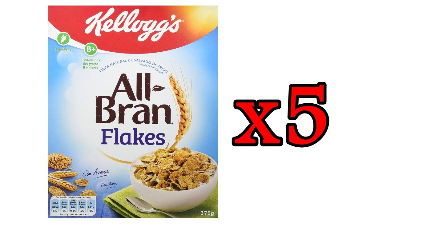 ¡Chollo! 5 paquetes de cereales integrales Kellogg's All-Bran Flakes por sólo 11,21€ (antes 26,89€)