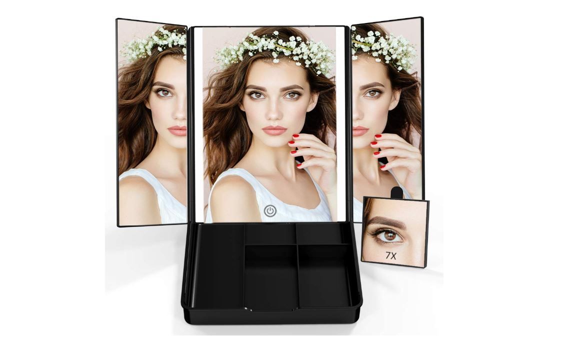 ¡Chollo! Espejo de maquillaje con aumento 7x, luz led y estuche organizador sólo 15,99€