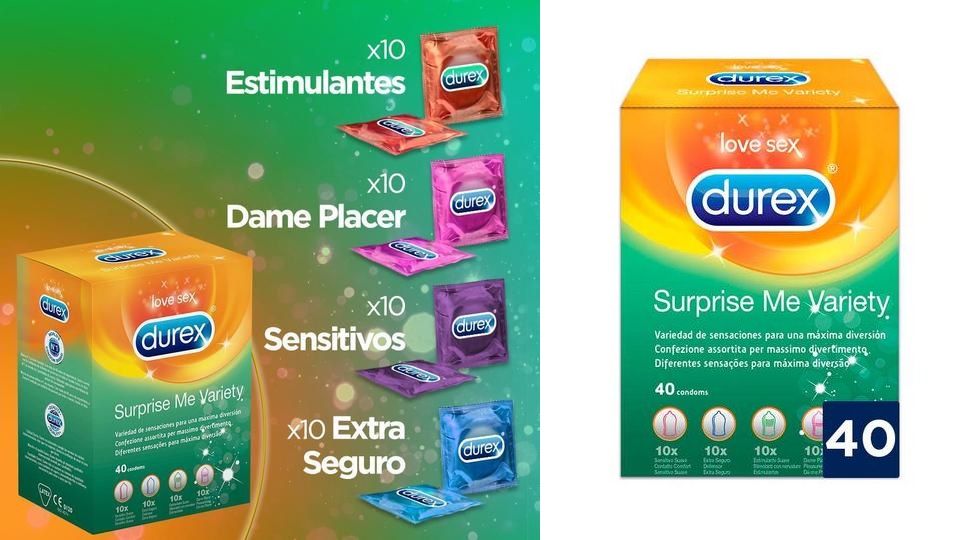 ¡Sólo hoy! Caja de 40 preservativos Durex Surprise Me Variety sólo 15,99€ (50% dto)