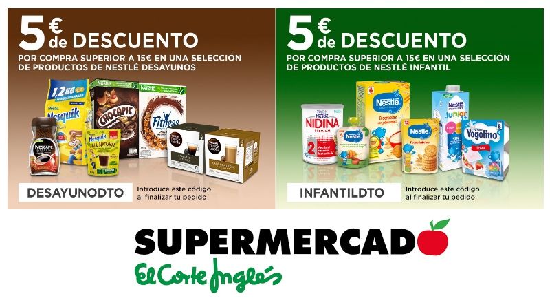 Código 5€ de descuento en una selección de productos Nestlé en El Corte Inglés