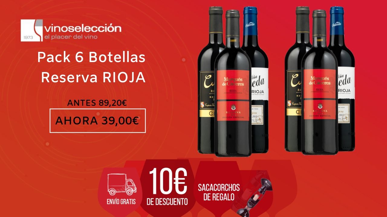¡Chollazo! Pack de 6 botellas Rioja Reserva sólo 39€ (PVP 89€) + sacacorchos de regalo