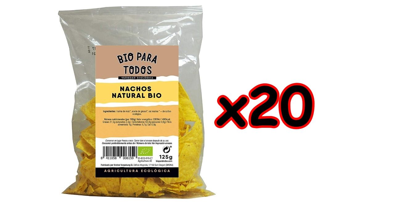 ¡Chollazo! 20 Bolsas de Nachos Naturales Bio de Bio para todos por sólo 6,45€ (antes 26,45€)