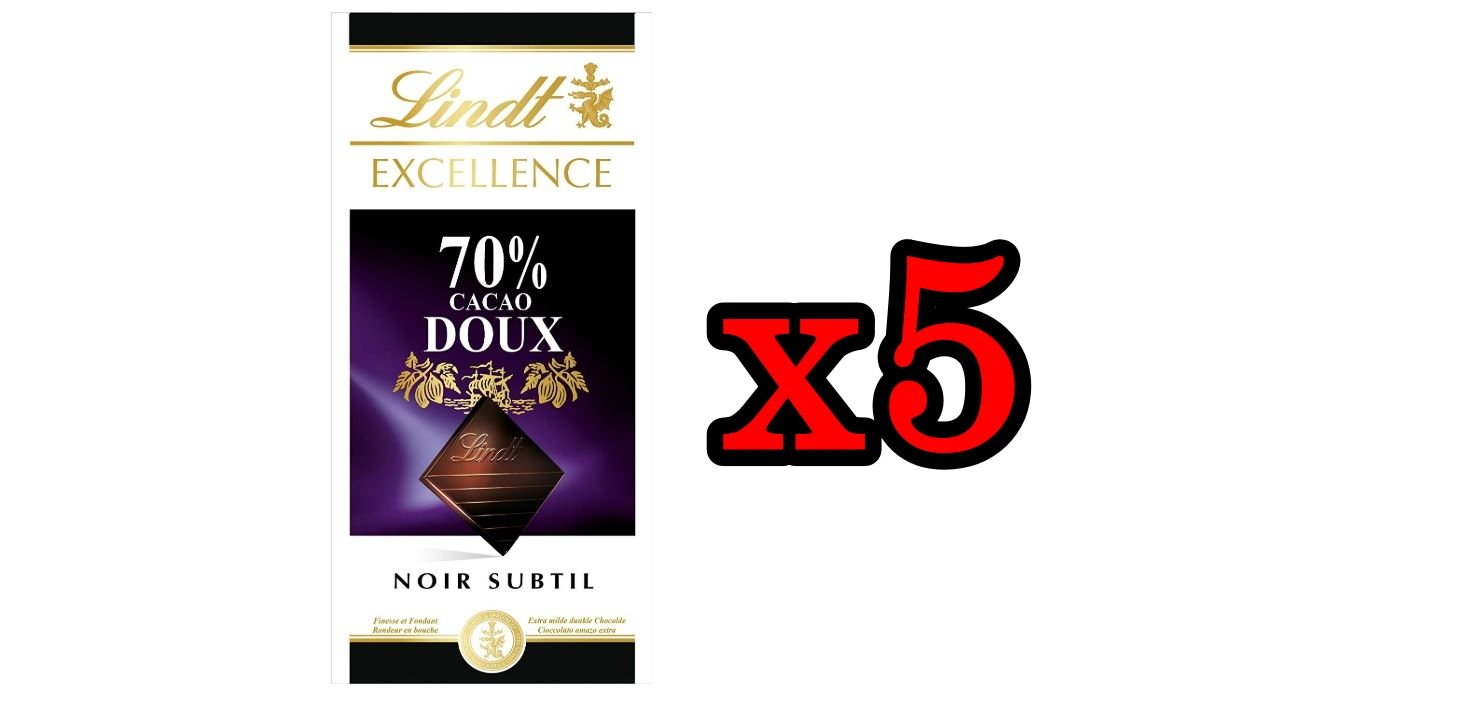 ¡Descuentazo! 5 Tabletas de Lindt Excellence chocolate Negro 70% por sólo 6,45€