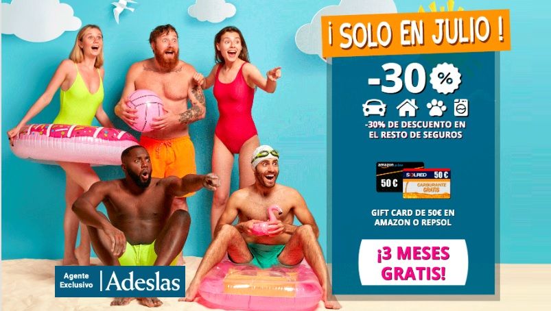 Hasta 3 meses gratis Adeslas sin copago + 50€ en Amazon o Repsol + 30% en seguros