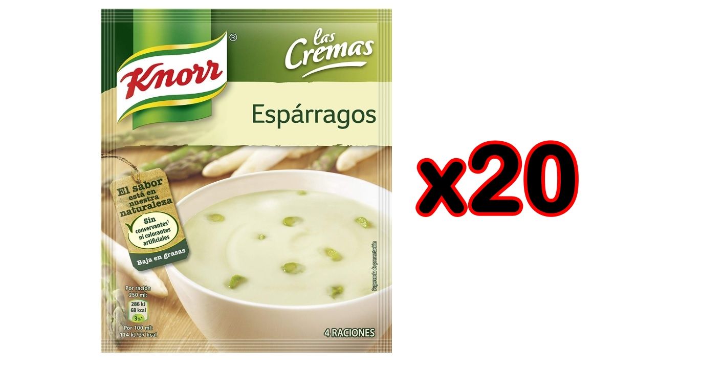 ¡Descuento al tramitar! Pack de 20 cremas de espárragos de Knorr por sólo 11€ (0,55€/unidad)