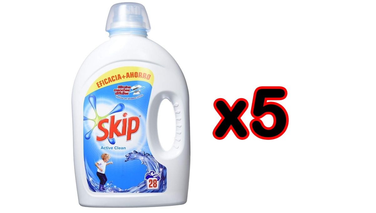 ¡Chollo! Pack de 5 envases de Skip Active Clean Detergente Líquido por sólo 19,70€ (antes 29,95€)