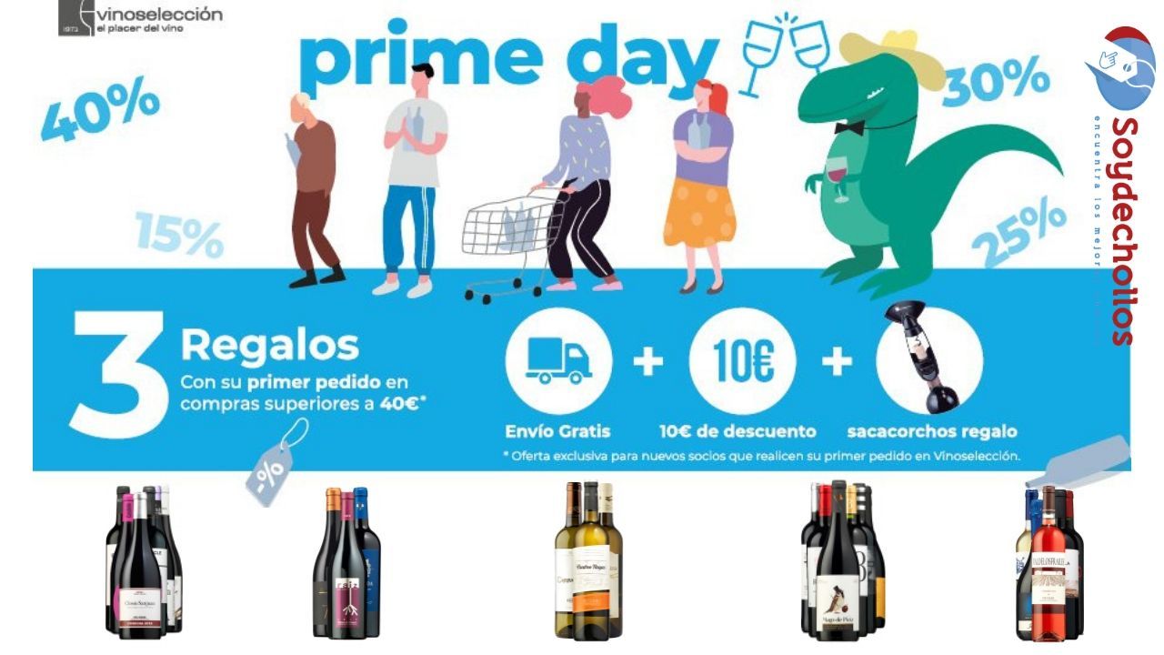 ¡Chollos en vino en el Prime day! Packs rebajados + 10€ extra + regalo + envío gratis