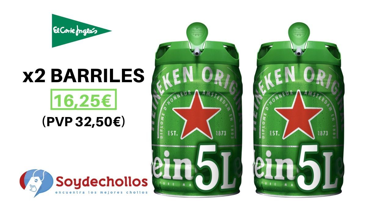 ¡2x1! Por la compra de un barril de 5L de cerveza Heineken en El Corte Inglés llévate otro GRATIS
