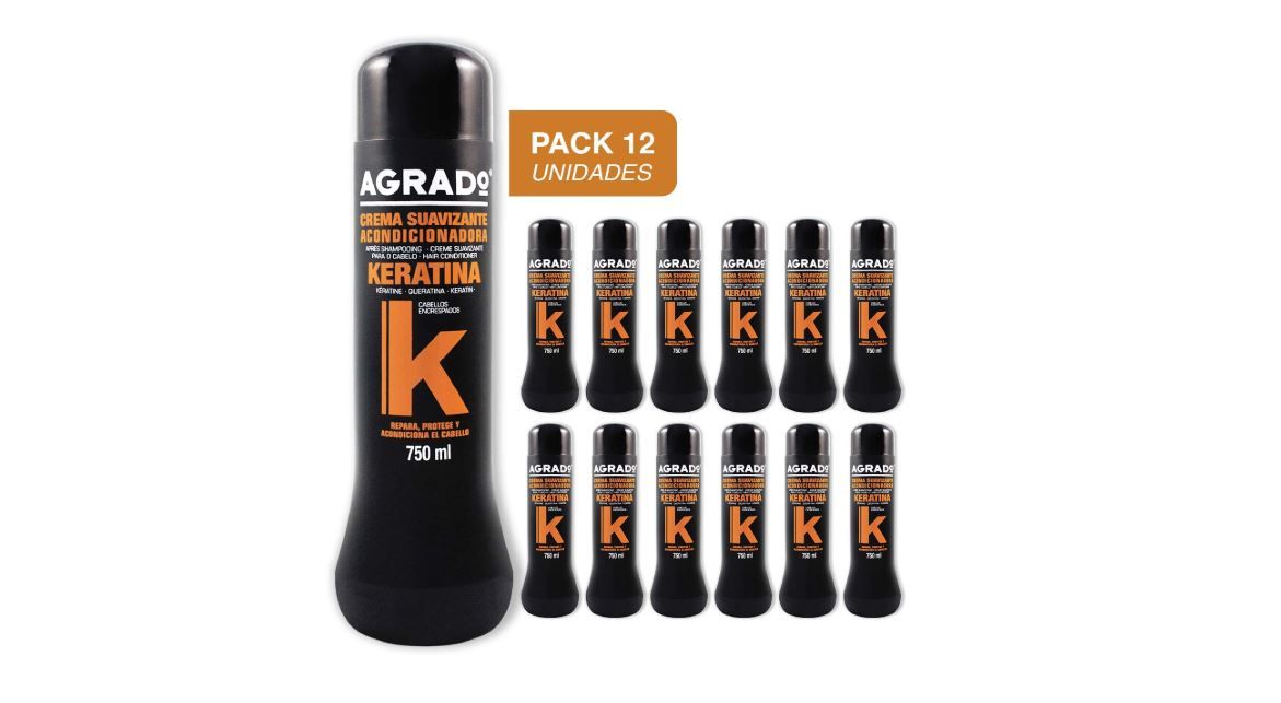 ¡Chollo! Pack x12 Crema suavizante acondicionadora de keratina para cabello encrespado 750ml por sólo 19,44€ (PVP 35€)