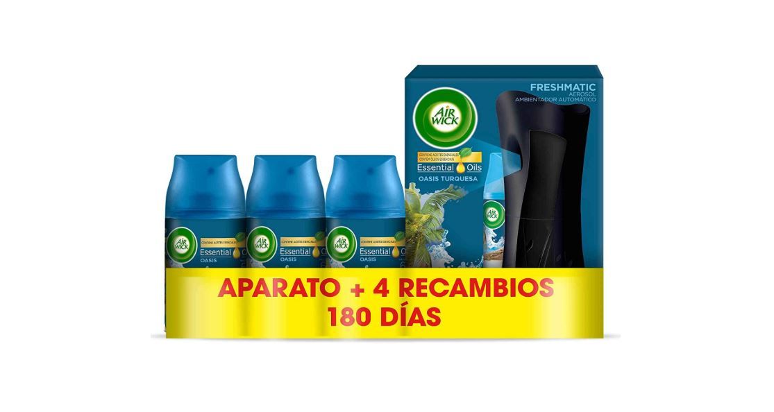 ¡Solo hoy! Ambientador Freshmatic Air Wick Completo + 4 Recambios Oasis Turquesa por sólo 15,99€