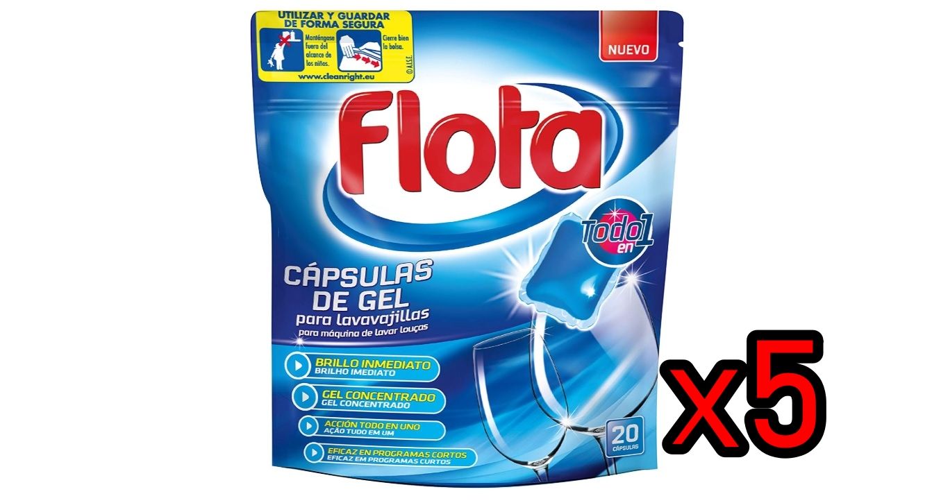 ¡Chollazo! 5 paquetes de 20 cápsulas para lavavajillas Flota por sólo 3,95€ (antes 23,38€)