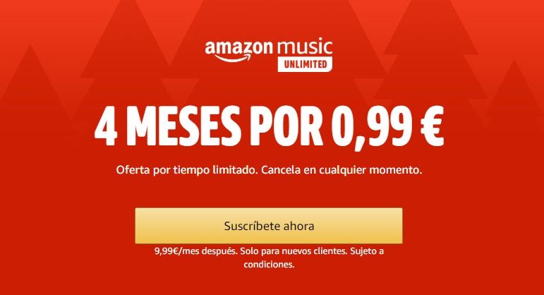 ¡Chollazo Prime! 4 meses de Amazon Music Unlimited por sólo 0,99€ (PVP 39,96€) ¡ó 3 meses si no eres Prime!