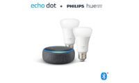 Echo Dot (3.ª generación) + Philips Hue White Pack de 2 bombillas LED inteligentes