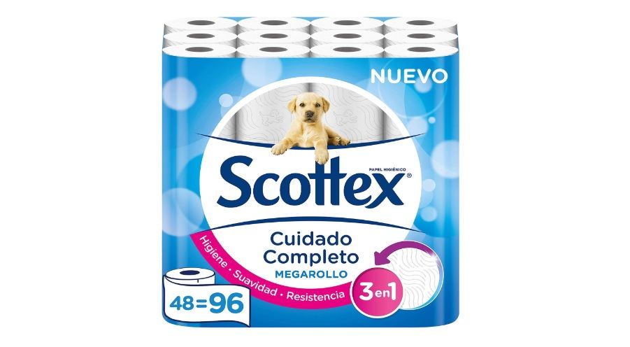 Papel higiénico: 63 rollos de Scottex Acolchado por sólo 24,49€.