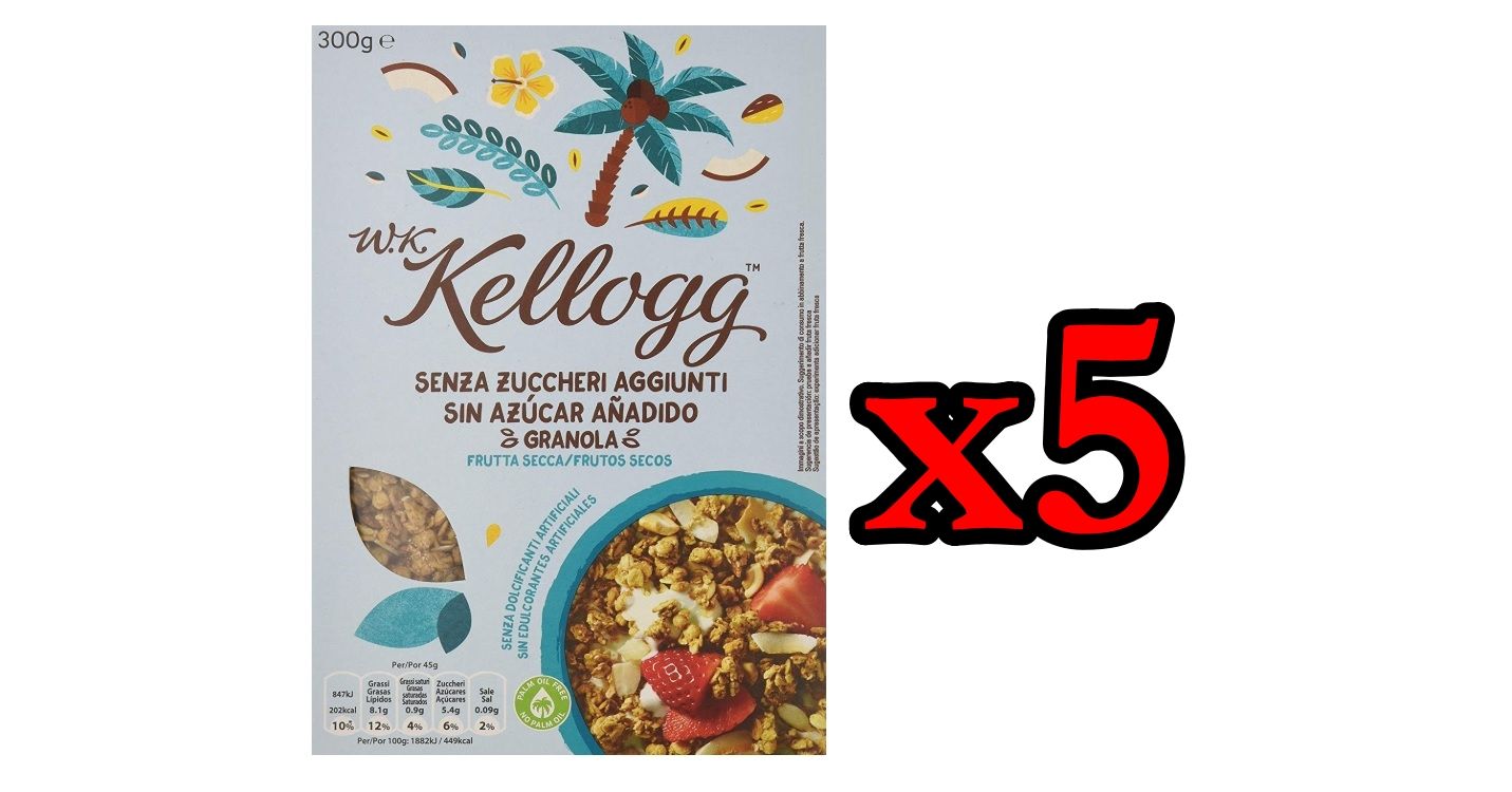 ¡Chollo! 5 paquetes de Kellogg's Granola Frutos Secos sin azúcar añadido por sólo 10,60€ (antes 15€)