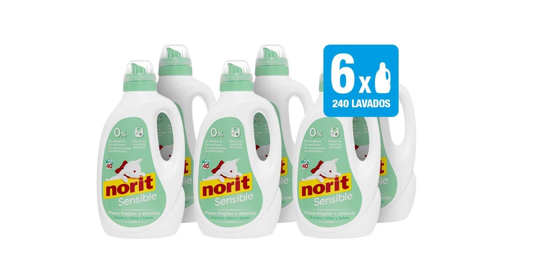 Chollo! Pack de 6 detergentes Norit especial pieles sensibles por sólo  25,92€ al tramitar