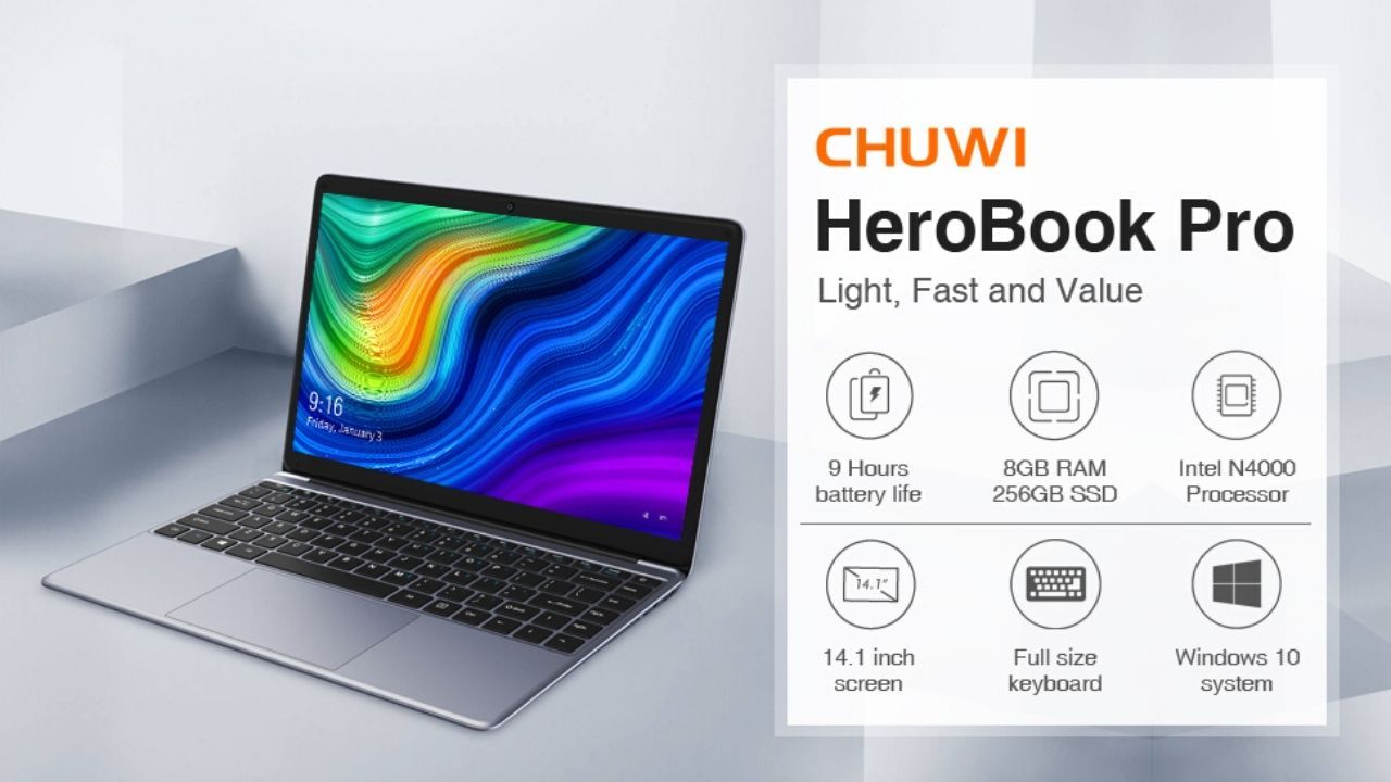 ¡Chollazo! Portátil CHUWI HeroBook PRO 14,1" Intel N4000 Dual Core Windows 10 FHD 8GB + 256GB SSD por sólo 172€