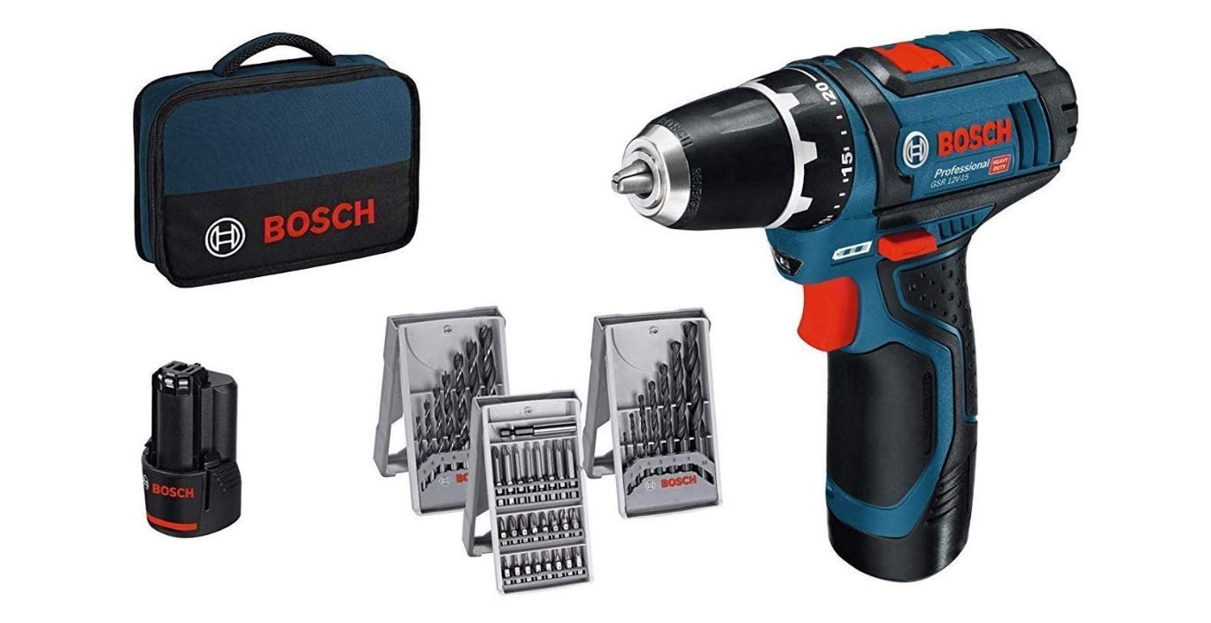 ¡Sólo hoy! Taladro atornillador Bosch Professional GSR 12V-15 con dos baterías, 39 accesorios y maletín por sólo 104,99€ (PVP 140€)