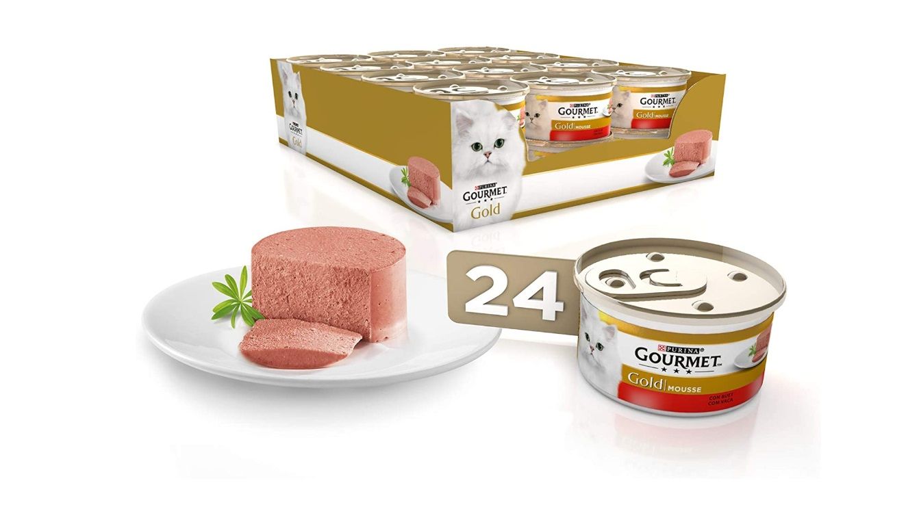 24 latas de comida para gatos Purina Gourmet Gold Mousse de Buey