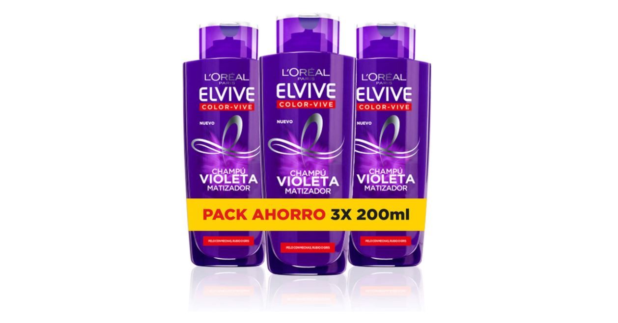 ¡Chollo! x3 Champú L'Oreal Violeta Matizador para Pelo Teñido, Rubio, Decolorado o Gris por sólo 8,50€ (PVP 12€)